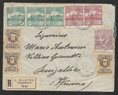 1912 - SAN MARINO - LETTRE RECOMMANDÉ / EINSCHREIBEN 5c(3), 10c(2), 1c(3), 2c - Storia Postale