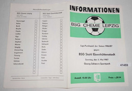 Informationen Liga-Punktspiel Der Saison 1986/87 BSG Chemie Leipzig Gegen BSG Stahl Eisenhüttenstadt - Sport