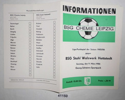 Fußball Programm Informationen BSG Chemie Leipzig - BSG Stahl Walzwerk Hettstedt, 09. März 1986 - Sport