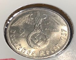 Deutsches Reich 1937A  2 Reichsmark Hindenburg MINT STATE J.366 (Germany Coin Münze Drittes Reich F.stgl  Bitcoin Crypto - 2 Reichsmark
