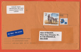 CANADA - 2006 - 2$ Horse + 1,49 Flower - Medium Envelope - Viaggiata Da Oshawa Per Brussels, Belgium - Lettres & Documents