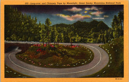 Tennessee Great Smoky Mountains Loop-Over And Chimney Tops By Moonlight Curteich - Smokey Mountains