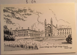 Cp Double, Dessin, Gravure Drawing Bernard Driscoll, Clare College And Kings College Chapel, Cambridge, UK - Cambridge