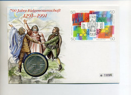 1991 Schweiz Numisbrief 700 Jahre Eidgenossenschaft Rütlischwur Mit 20 Sfr Silbermünze Confoederatio Helvetica - Conmemorativos