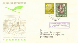 BUNDESREPUBLIK 1956 2 Kab.-Erstflüge Wiederaufnahme Des Flugverkehrs Von Und Nach NÜRNBERG - Briefe U. Dokumente