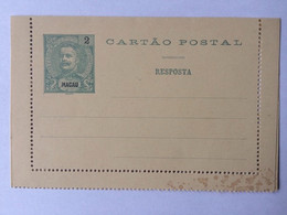 Portugal Macau, Postal Stationery, Cartao Postal Resposta 2 Avos - Postal Stationery