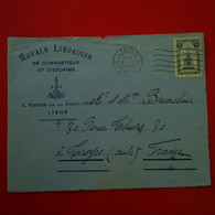 DEVANT DE LETTRE ROYALE LIEGEOISE DE GYMNASTIQUE ET D ESCRIME POUR TROYES 1920 - Covers & Documents