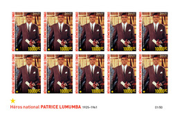 DEMOCRATIC REPUBLIC CONGO 2021 - OFFICIAL ISSUE - IMPERF SHEETLET 10v 10.000F - PATRICE LUMUMBA NATIONAL HERO - RARE MNH - Nuovi