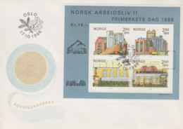 Enveloppe  FDC   1er   Jour   NORVEGE  Bloc  Feuillet   Journée  Du  Timbre   1986 - FDC