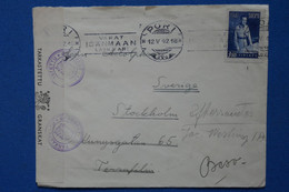 Z11 FINLANDE  BELLE LETTRE RARE CENSUREE 1942  POUR STOCKHOLM SVERIGE + AFFRANCH.PLAISANT - Lettres & Documents