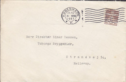 Perfin Perforé Lochung (V02) 'V' Direktoratet For Vareforsyning, KØBENHAVN K. 1937 Cover Brief TUBORG Brewery HELLERUP - Errors, Freaks & Oddities (EFO)