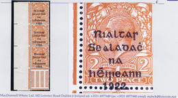 Ireland 1922 Thom Rialtas Ovpt In Black On 2d Orange Die 2 Overprint Misplaced (date Falling On Margin Between Stamps) - Ungebraucht