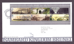 2006, Great Britain, Lsambard Kingdom, Brunel (1806-1859), Engineer, MS With 6 Stamps On A FDC-Rail Road Cancellation. - 2001-2010 Dezimalausgaben