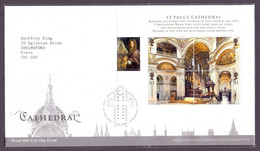 2008, Great Britain, Cathedrals, St. Paul's Cathedral, MS With 4 Stamps On A FDC With A Church Plan Cancellation - 2001-2010 Dezimalausgaben