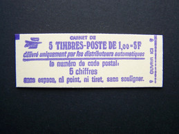 1972-C1 CARNET FERME 5 TIMBRES SABINE DE GANDON 1,00 ROUGE CODE POSTAL (BOITE C) - Modern : 1959-…