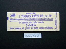 1972-C1 CARNET NUMEROTE FERME 5 TIMBRES SABINE DE GANDON 1,00 ROUGE CODE POSTAL (BOITE C) - Modernes : 1959-...