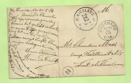 Stempel ST-BERNARD Op 20/8/1914 (Offesief W.O.I) Naar ST-NICOLAAS Op 24/8/1914  (3597) - Zone Non Occupée