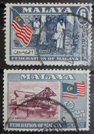 FEDERATION OF MALAYA 1957 Coat Of Arms, Flag And Map Of Malaya. USADO - USED. - Fédération De Malaya