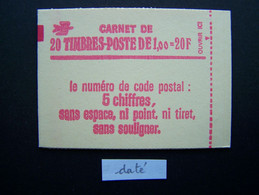 1972-C3 CONF. 8 CARNET DATE DU 10.3.78 FERME 20 TIMBRES SABINE DE GANDON 1,00 ROUGE CODE POSTAL (BOITE C) - Modernes : 1959-...