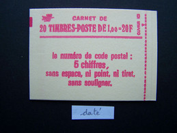 1972-C3a CONF. 8 CARNET DATE DU 27.12.77 FERME 20 TIMBRES SABINE DE GANDON 1,00 ROUGE CODE POSTAL (BOITE C) - Modern : 1959-…
