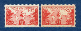 ⭐ France - Variété - YT N° 453 - Couleurs - Pétouille - Neuf Sans Charnière - 1940 ⭐ - Unused Stamps