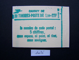 2058-C1 CARNET DATE DU 2.8.79 FERME 20 TIMBRES SABINE DE GANDON 1,10 VERT CODE POSTAL (BOITE C) - Modern : 1959-…