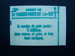 2058-C1a CARNET FERME 20 TIMBRES SABINE DE GANDON 1,10 VERT CODE POSTAL (BOITE C) - Modernes : 1959-...