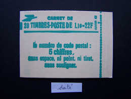 2058-C1a CARNET DATE DU 9.8.79 FERME 20 TIMBRES SABINE DE GANDON 1,10 VERT CODE POSTAL (BOITE C) - Modernes : 1959-...