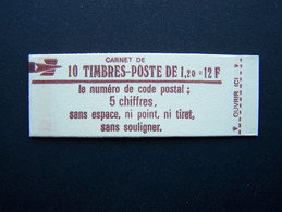 1974-C2a CONF. 5 CARNET FERME 10 TIMBRES SABINE DE GANDON 1,20 ROUGE CODE POSTAL (BOITE C) - Modern : 1959-…