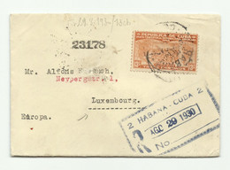 13c. Orange On Cover Registered From HABANA  29 Aug. 1930 To Luxembourg .  Rare Destination From This Country. - W1383 - Storia Postale