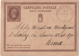 REGNO ITALIA - INTERO POSTALE TIPO VITTORIO EMANUELE II (1874) ANNULLATO VIGNANELLO (VITERBO) 20.10.1874 FILAGRANO C1 - Entiers Postaux