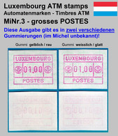 Luxemburg Luxembourg Timbres ATM 3 Grosses POSTES * Je 1x Gelb.- / Weisslicher Gummi 1 Fr. ** Frama Automatenmarken - Vignettes D'affranchissement