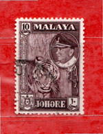 (Us.3) MALAYA MALAYSIA - ° 1960 - JOHORE -  Tigre Tijger.  Yv 137.  Usato - Johore