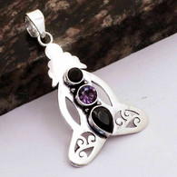 Neuf - Pendentif En Argent Style Art Nouveau Mackintosh Arts & Facts Serti Onyx Noir Et Améthyste - Anhänger