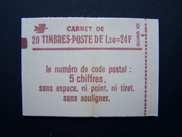 1974-C4 CONF. 8 CARNET FERME 20 TIMBRES SABINE DE GANDON 1,20 ROUGE CODE POSTAL (BOITE C) - Modern : 1959-…