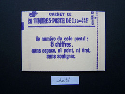 2101-C1a CONF. 8 CARNET DATE DU 5.5.80 FERME 20 TIMBRES SABINE DE GANDON 1,20 VERT CODE POSTAL (BOITE C) - Modernes : 1959-...