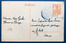 Luxembourg Entier Carte 1918 Allemand 7 1/2 Orange + Censure Dateur De Metz Pour St Avold  Intéressant - Frankeermachines (EMA)