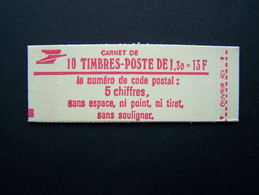 2059-C2a CONF. 7 CARNET FERME 10 TIMBRES SABINE DE GANDON 1,30 ROUGE CODE POSTAL (BOITE C) - Modernes : 1959-...