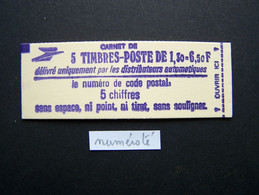 2059-C1 CARNET NUMEROTE FERME 5 TIMBRES SABINE DE GANDON 1,30 ROUGE CODE POSTAL (BOITE C) - Modern : 1959-…