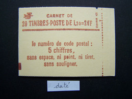 1974-C4a CONF. 8 CARNET DATE DU 29.7.7? FERME 20 TIMBRES SABINE DE GANDON 1,20 ROUGE CODE POSTAL (BOITE C) - Modern : 1959-…