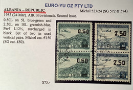 Albania 1953 Air Post Provisionals Set Mi. 523-24 SG 572, 574 VF Used (Albanien Albanie TB Oblitéré Poste Aérienne - Albanië