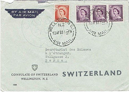 NZ - SWITZERLAND QEII 1955 Airmail Consulate Cover - Briefe U. Dokumente