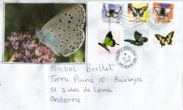 Belle Lettre 2021 Du Danemark, Nouveaux Timbres Papillons, Adressée Andorra, Avec Timbre à Date Arrivée (Haute Faciale) - Lettere
