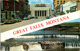 Montana Great Falls Showing Main Street Business District And Water Fall 1960 - Great Falls