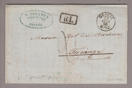 CH BOM Genève 1856-01-23 Genève Grenzrayonbrief Nach Toninge Mit RL Im Kasten - Briefe U. Dokumente