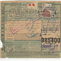 BULLETIN D'EXPEDITION COLIS POSTAL AFFRANCHIE N° 208 + N°187 A - 6 EXEMPLAIRES -OBLITERE PARIS RAMBUTEAU -1943 - Storia Postale