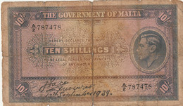 Billet Ten Shillings En L 'etat - Malte