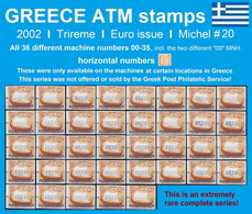 Greece Griechenland ATM 20 / Ship Boat / 2002 Euro Issue / All Machines 00-35 MNH / Frama Etiquetas Automatenmarken - Timbres De Distributeurs [ATM]