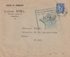 FRANCE Lettre MARSEILLE 1939 Pour COLMAR Griffe En Bleu 1ère Liaison Aéropostale De Nuit Paris - Marseille - 1932-39 Peace