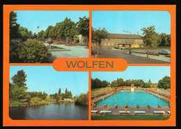 DDR Foto AK Um 1981, Wolfen, Leipziger Straße, Schwimmbad, Bahnhof, Naherholungszentrum - Wolfen